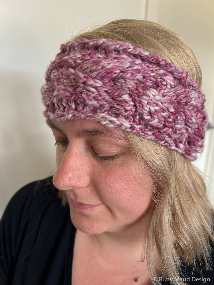 Hand knitted Wool Headband - Strawberry Shortcake