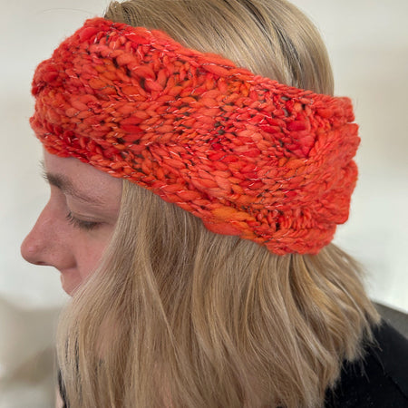 Hand Knitted Wool Headband - Tangerine Dream