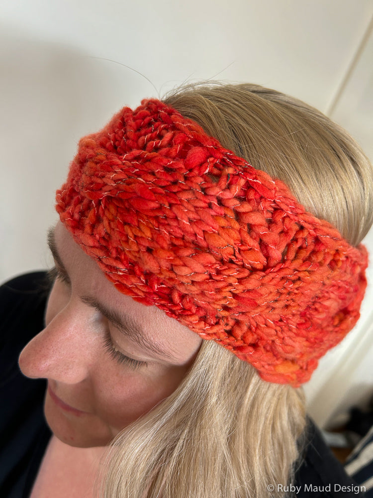 Hand Knitted Wool Headband - Tangerine Dream