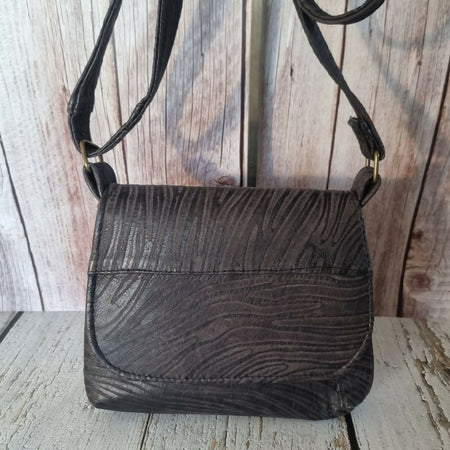 Upcycled small messenger bag - Textured Brown Leather