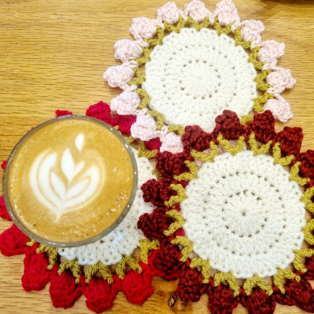 Flower coasters_red-pink-burgundy