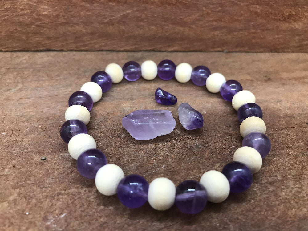 Natural Wood and Crystal Healing Bracelet - Assorted