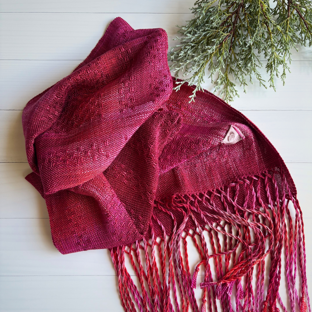 Dark-pink-tencel-scarf-folded-handwoven-entangled-happiness-handwovens