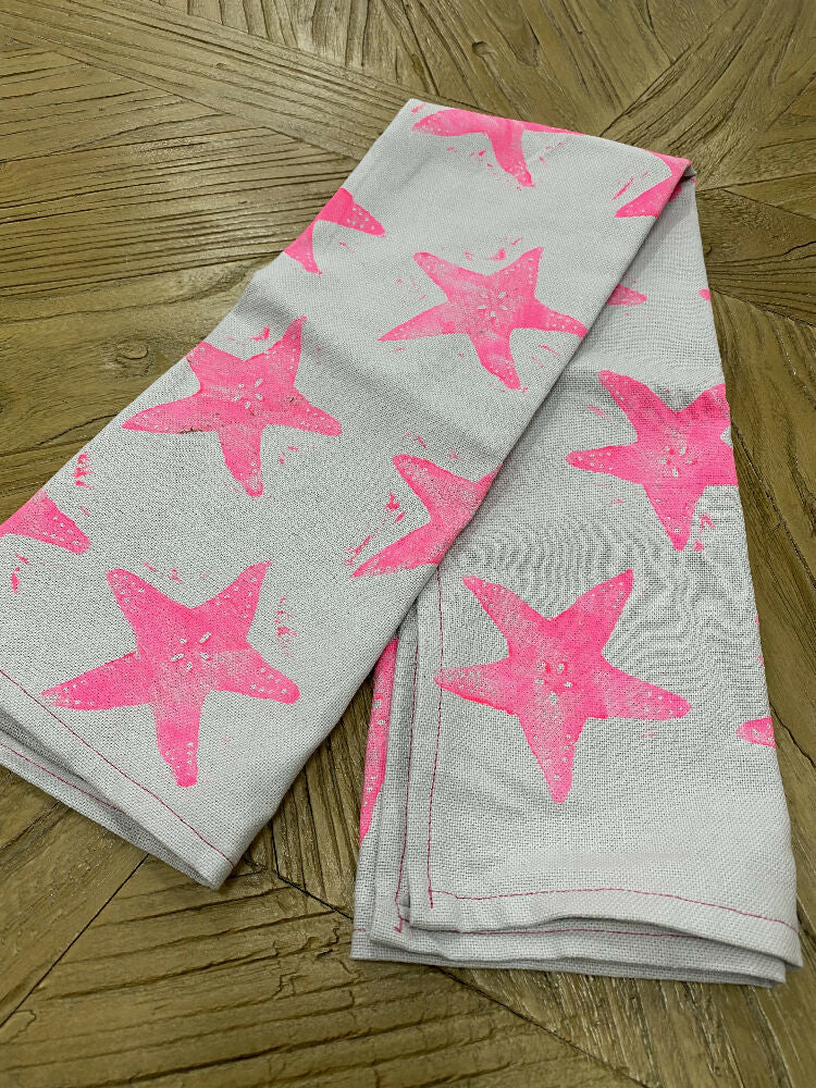 Bright Sea Star Lino Print Tea Towel