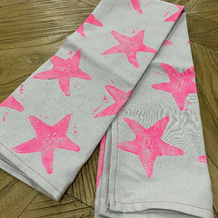 Bright Sea Star Lino Print Tea Towel