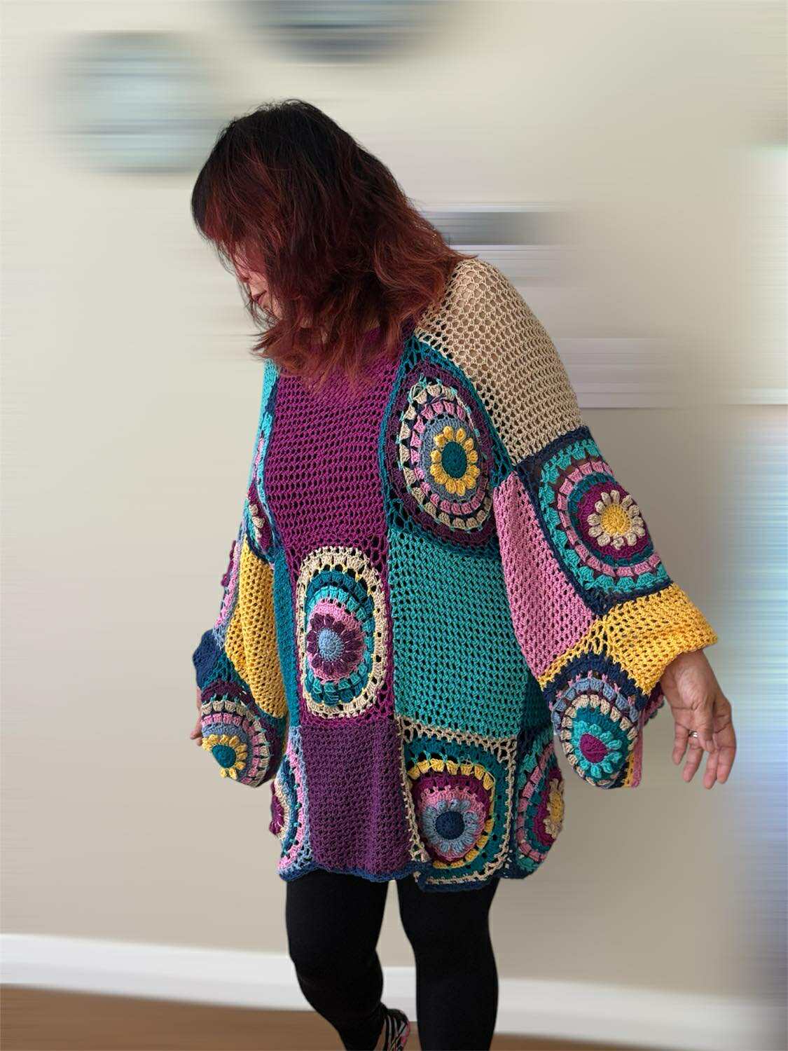 One of a kind Cotton blend hand crochet Sweater – Boho Patchwork Style