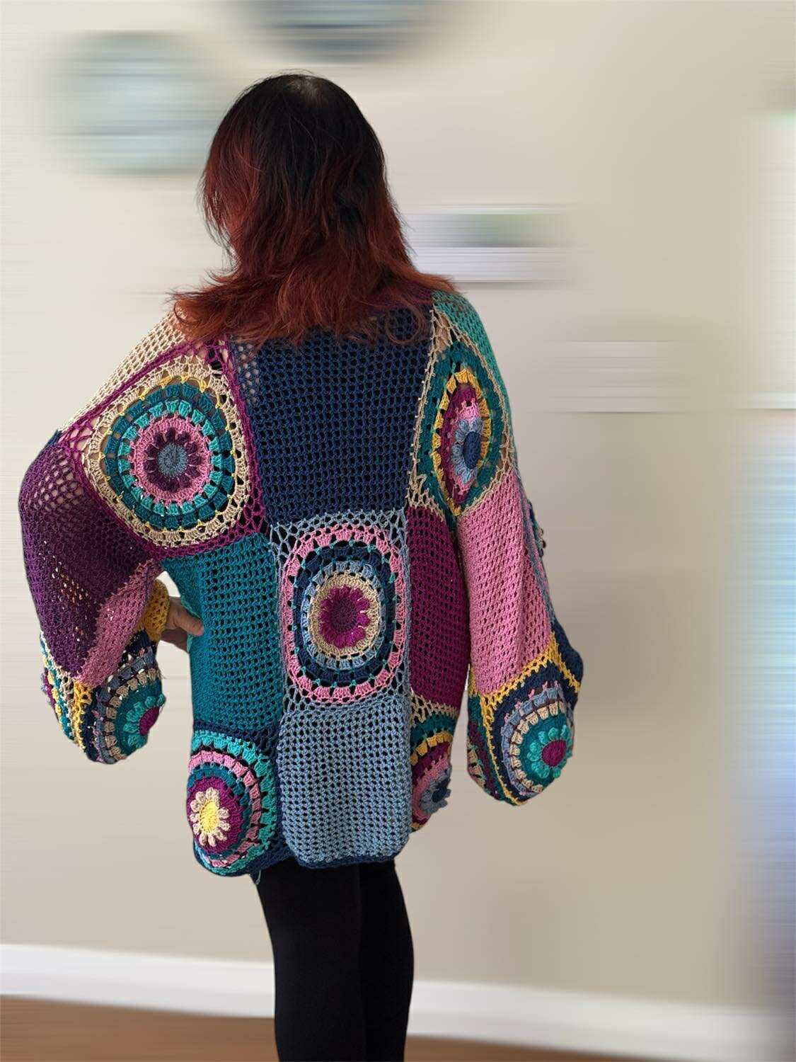 One of a kind Cotton blend hand crochet Sweater – Boho Patchwork Style