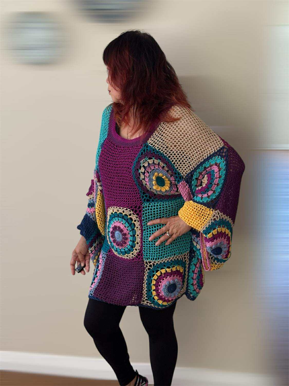 One of a kind Cotton blend hand crochet Sweater – Boho Patchwork Style
