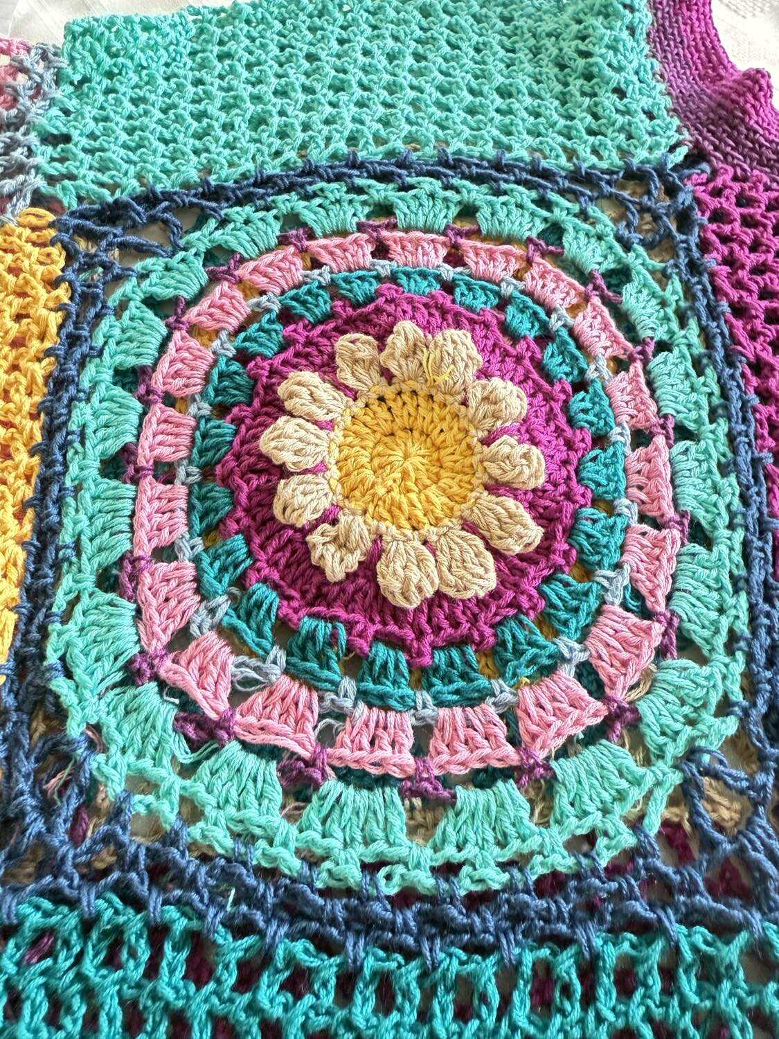 One of a kind Cotton blend hand crochet Sweater – Boho Patchwork Style