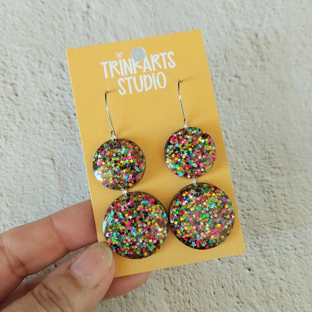 Galaxy Star Glitter Resin Circle Earrings