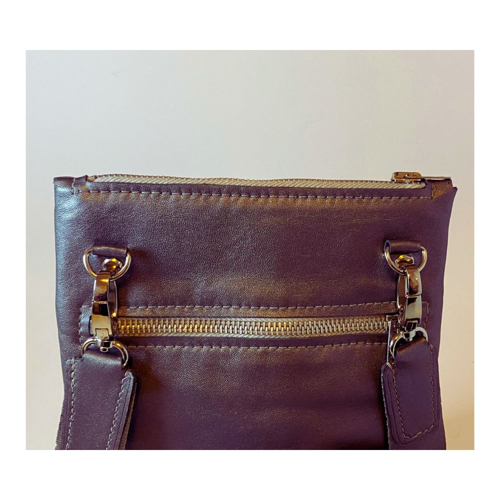 Metallic steel grey crossbody zip top pouch