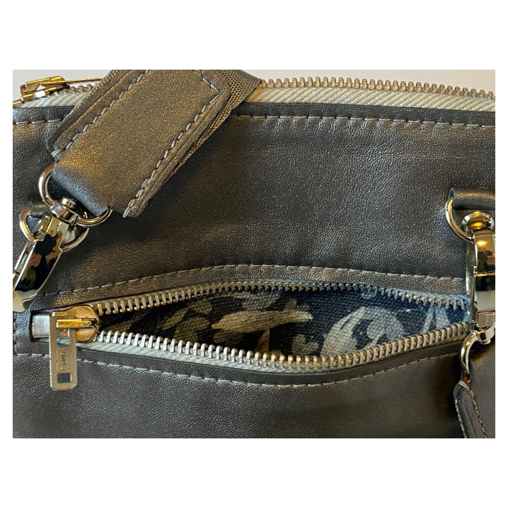 Metallic steel grey crossbody zip top pouch