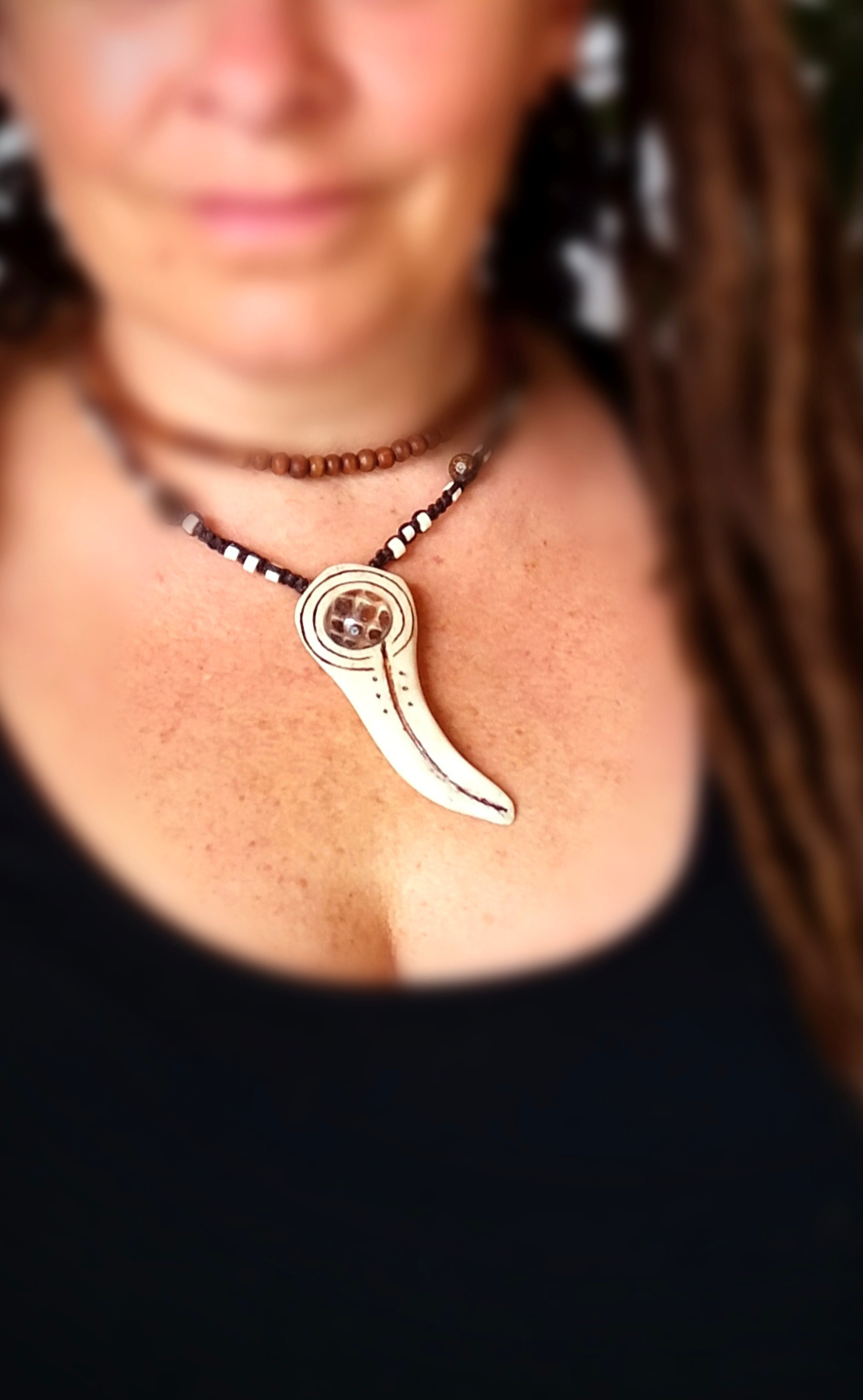 •| CLEAR QUARTZ | BROWN SNAKESKIN | DEER ANTLER |•  talisman necklace