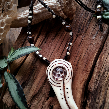 •| CLEAR QUARTZ | BROWN SNAKESKIN | DEER ANTLER |•  talisman necklace