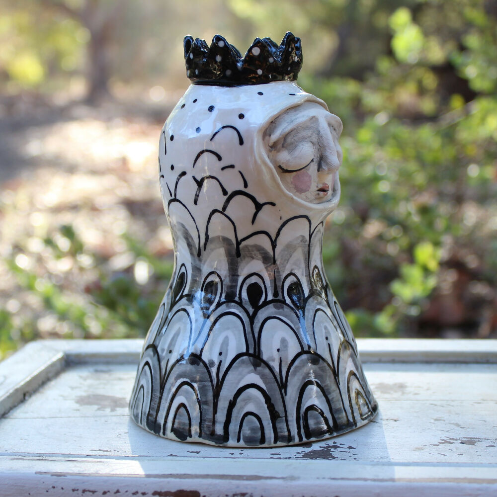 black and white clay sculpture candlestick pottery