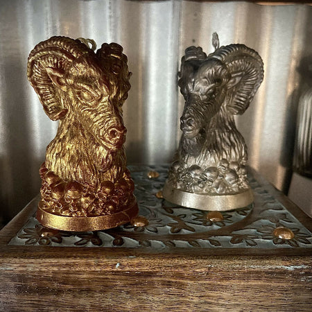 The Ram Intention Beeswax Candle in Gold or Silvery Pewter