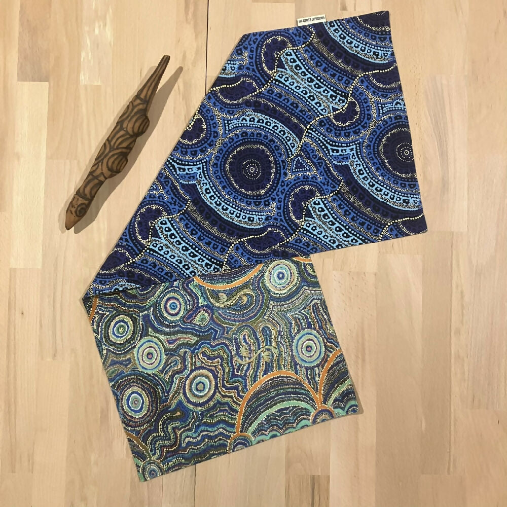 handmade Australian aboriginal reversible - blue & green