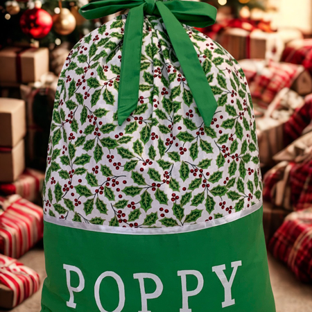 Personalised Christmas Sack - Holly Print
