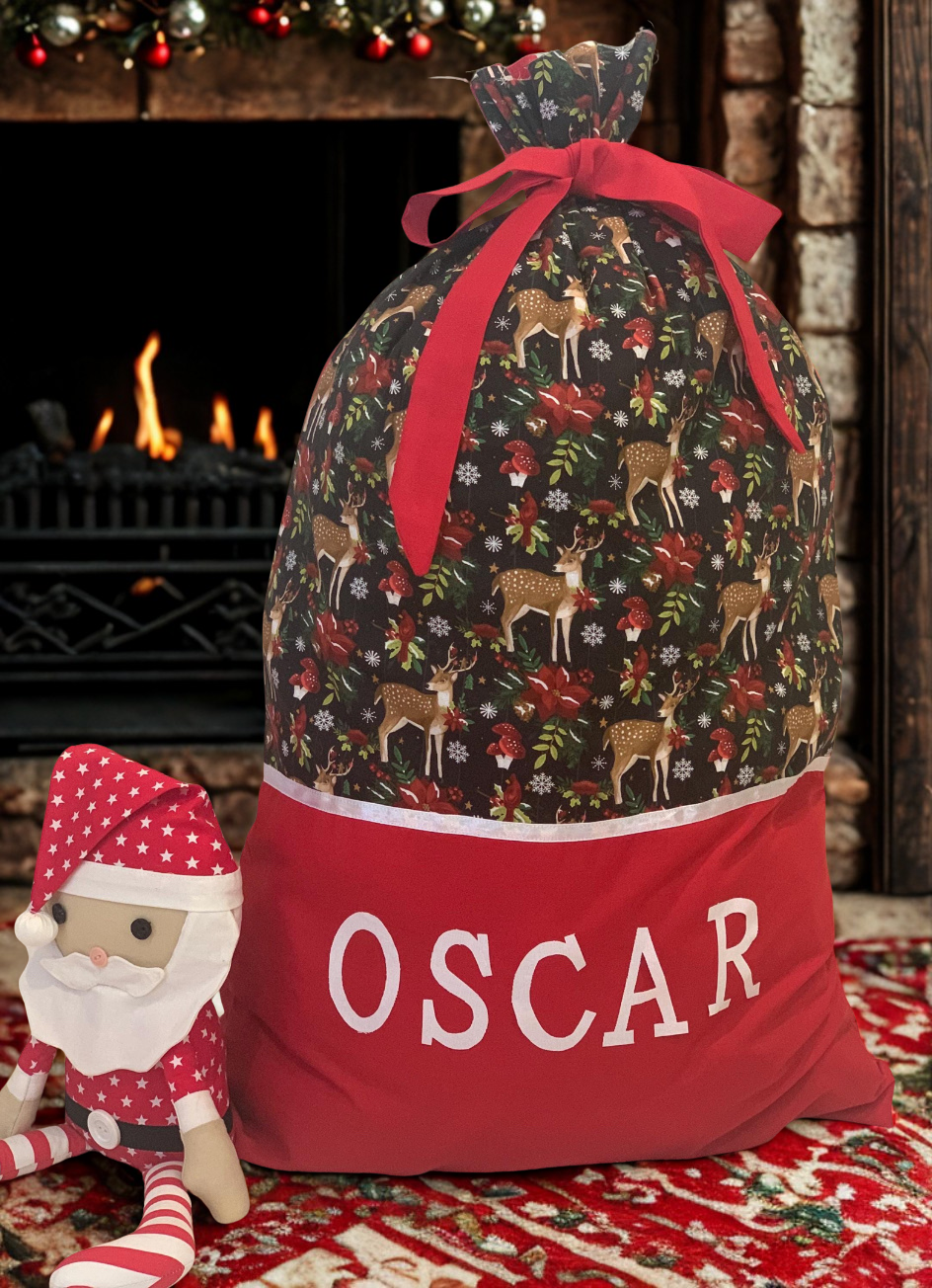 Personalised Christmas Sack - Woodland Reindeer Print