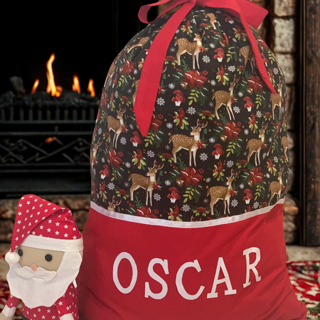 Personalised Christmas Sack - Woodland Reindeer Print