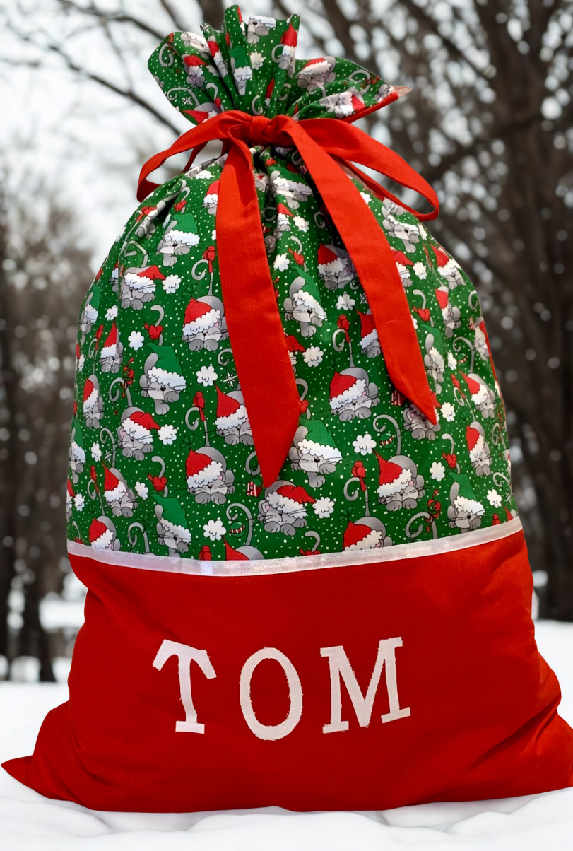 Personalised Christmas Sack - Christmas Kitties Print