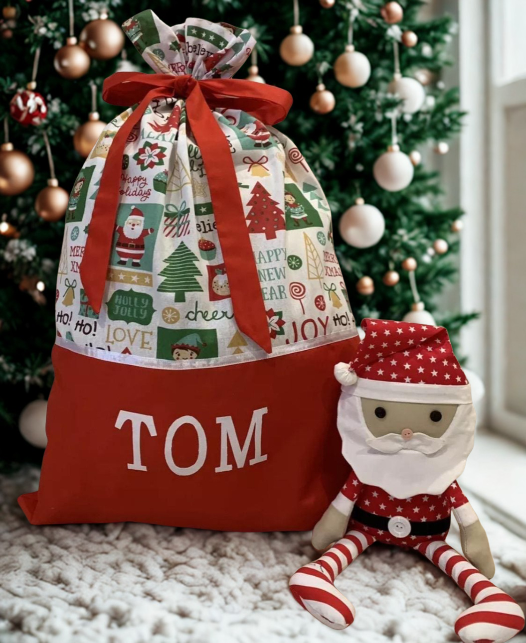 Personalised Christmas Sack - Christmas Cheer Print