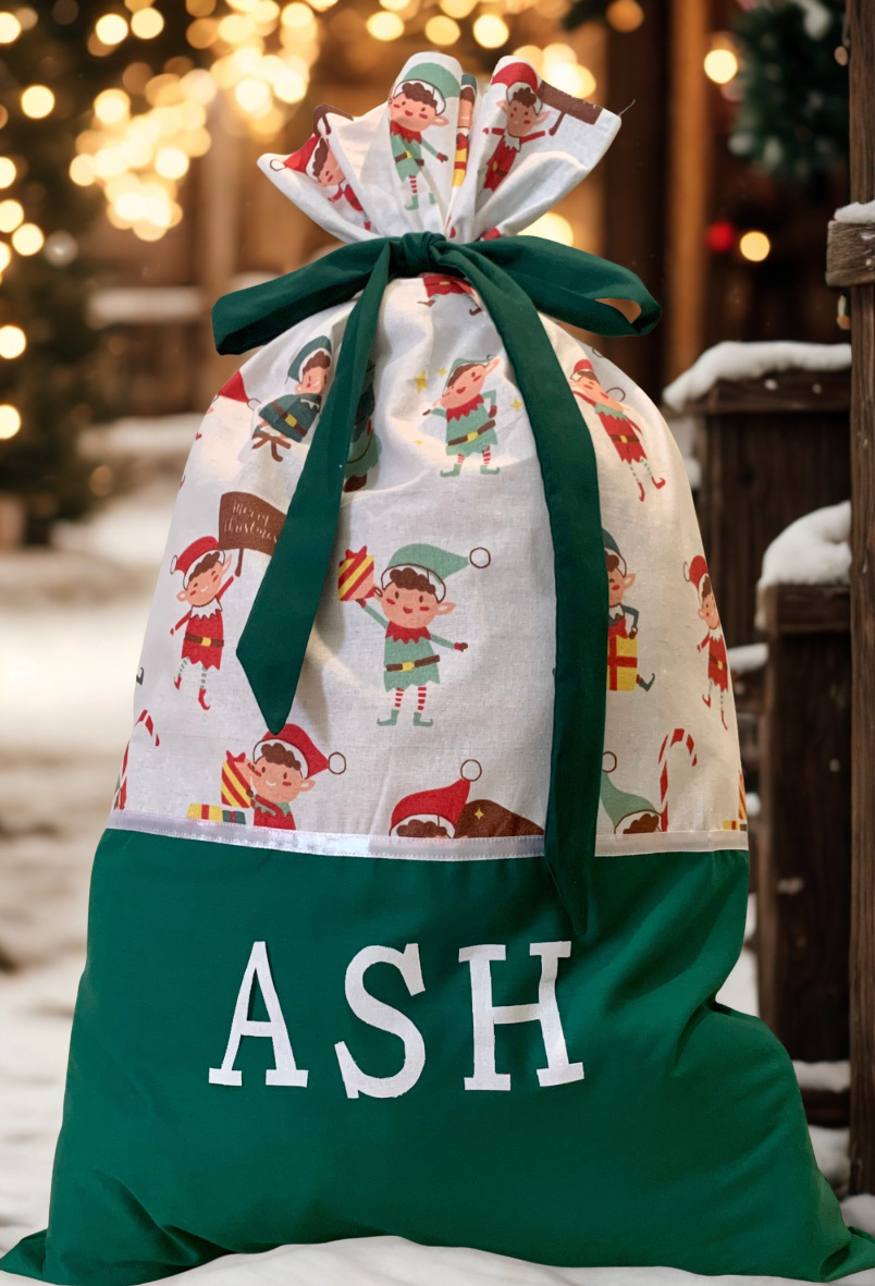 Personalised Christmas Sack - Elves Print