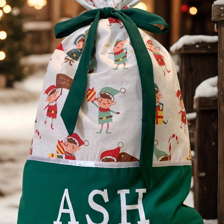Personalised Christmas Sack - Elves Print