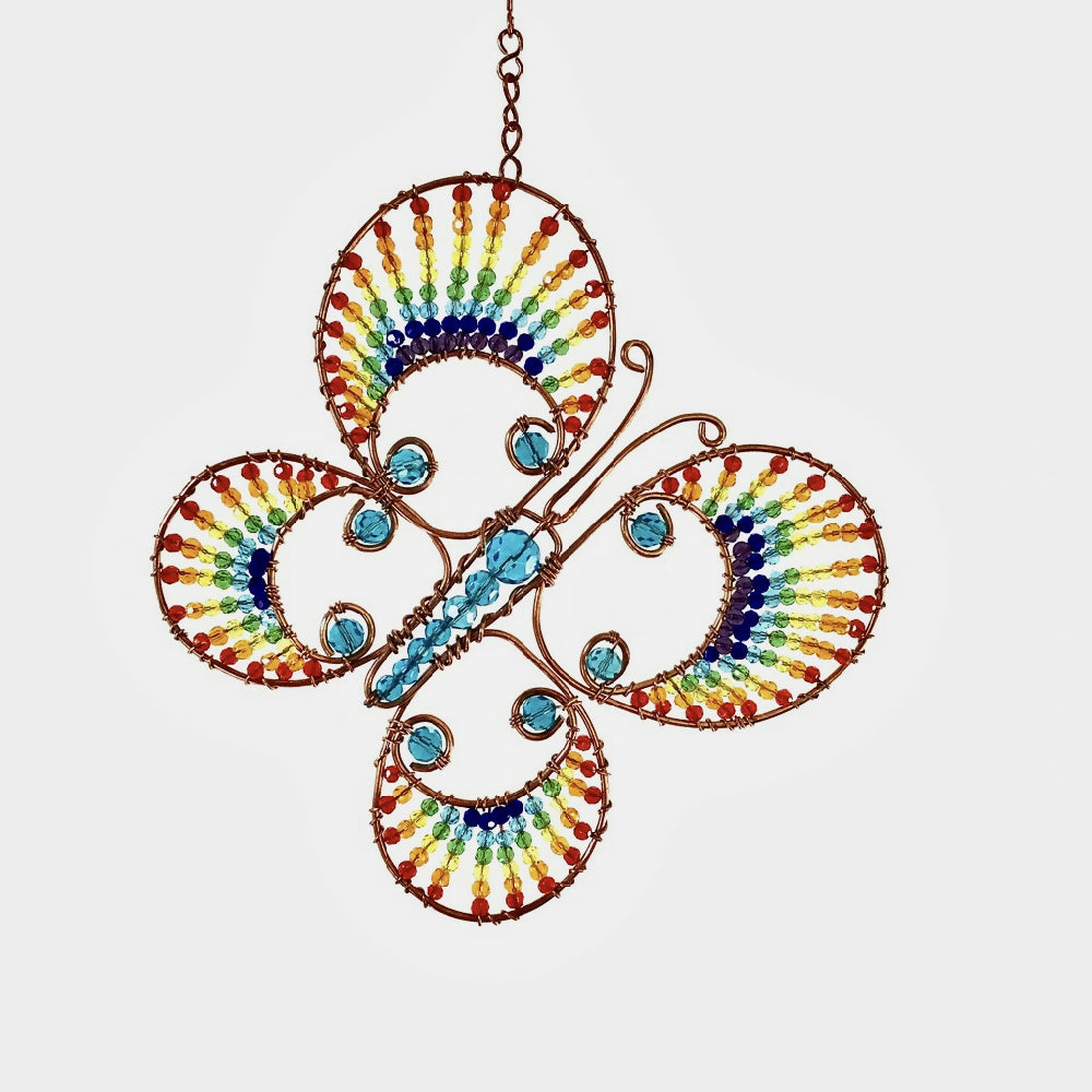 Rainbow Butterfly Crystal Suncatcher Mobile Window or Wall Decor