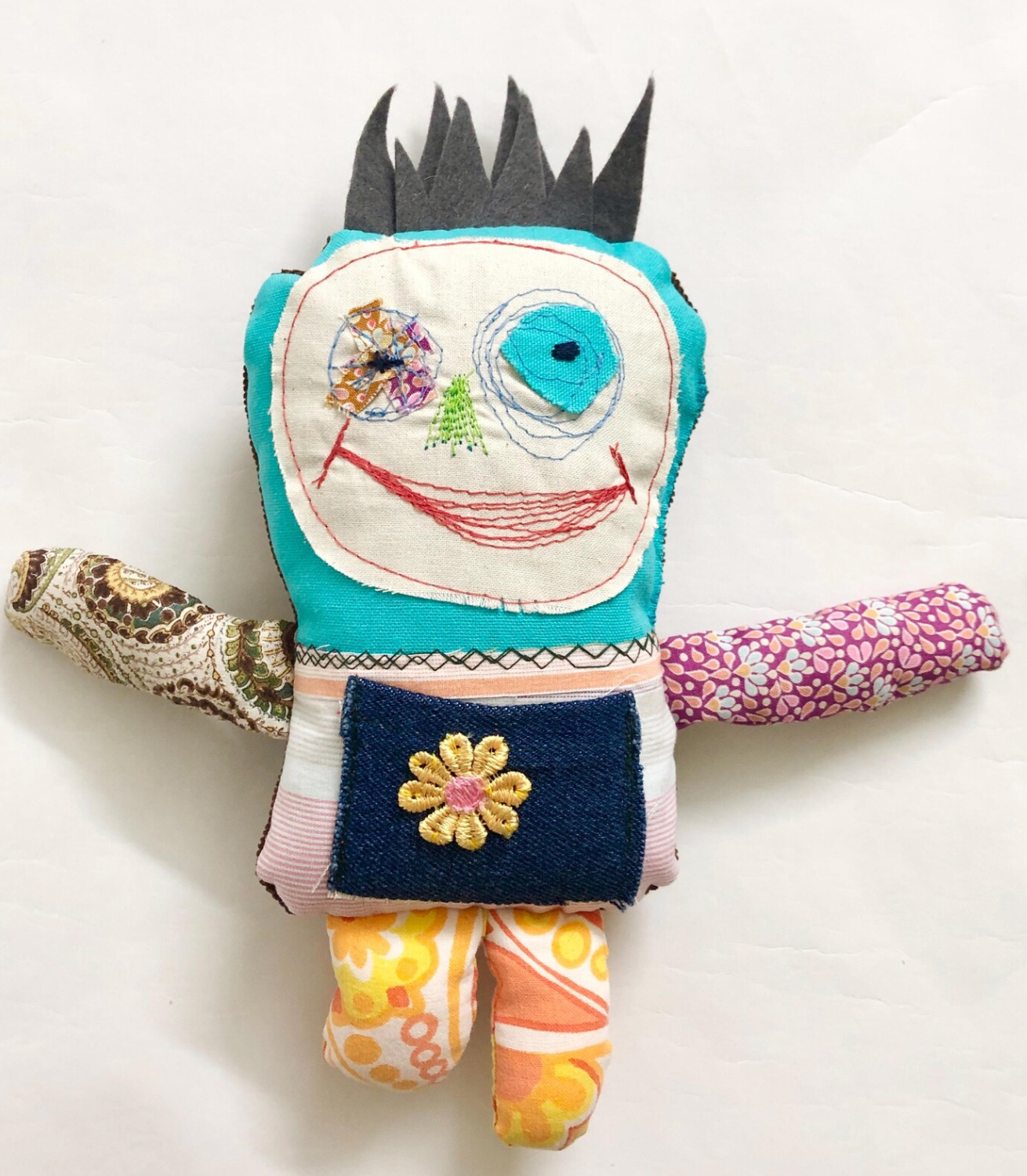 Fabric Monster Doll, Worry Doll, Softie Art Doll - Ashie