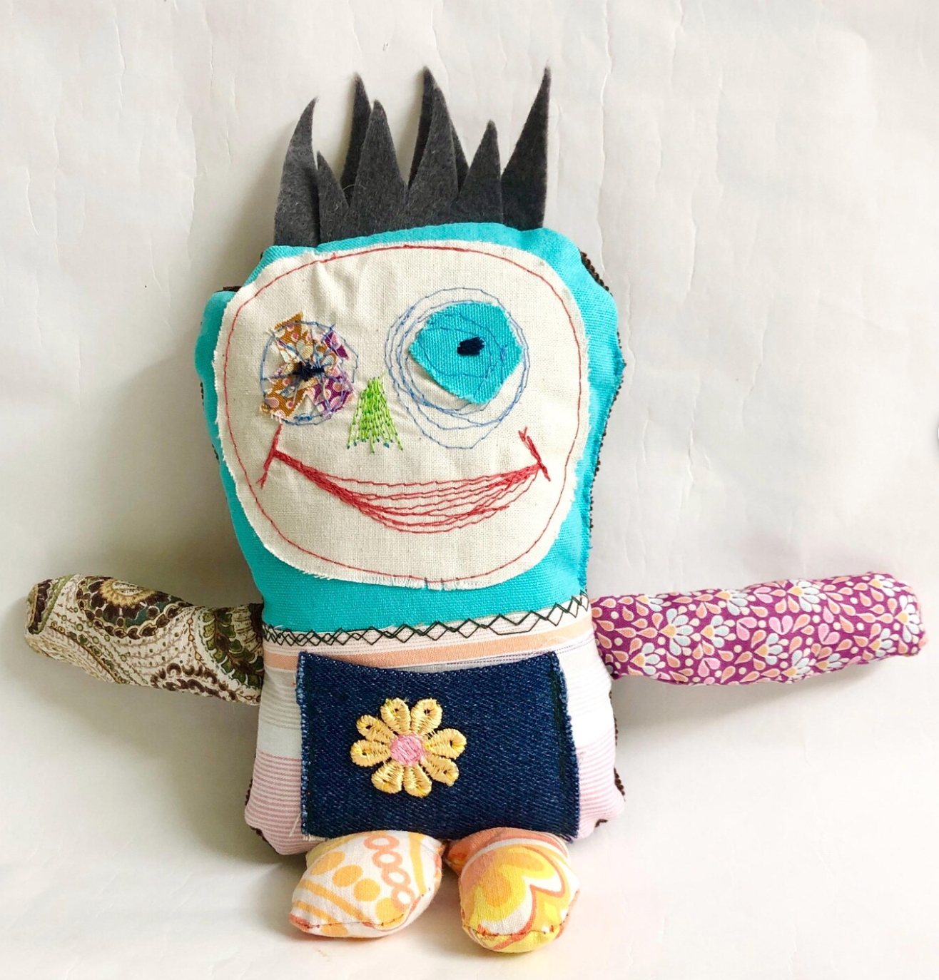 Fabric Monster Doll, Worry Doll, Softie Art Doll - Ashie