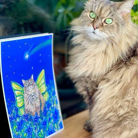 Custom Watercolour Fairy Cat Painting