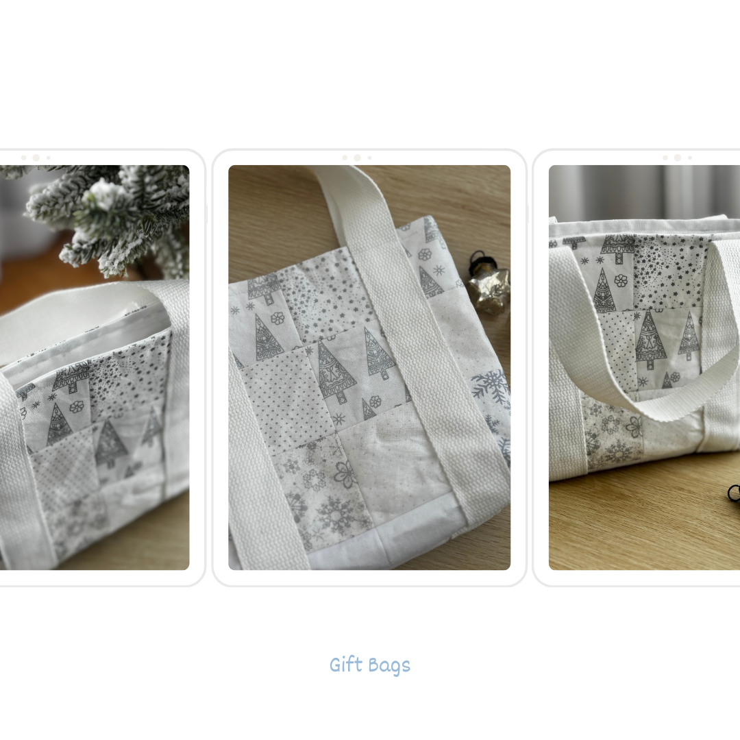 Sustainable Handmade Patchwork Gift Bag – White & Silver Christmas Edition