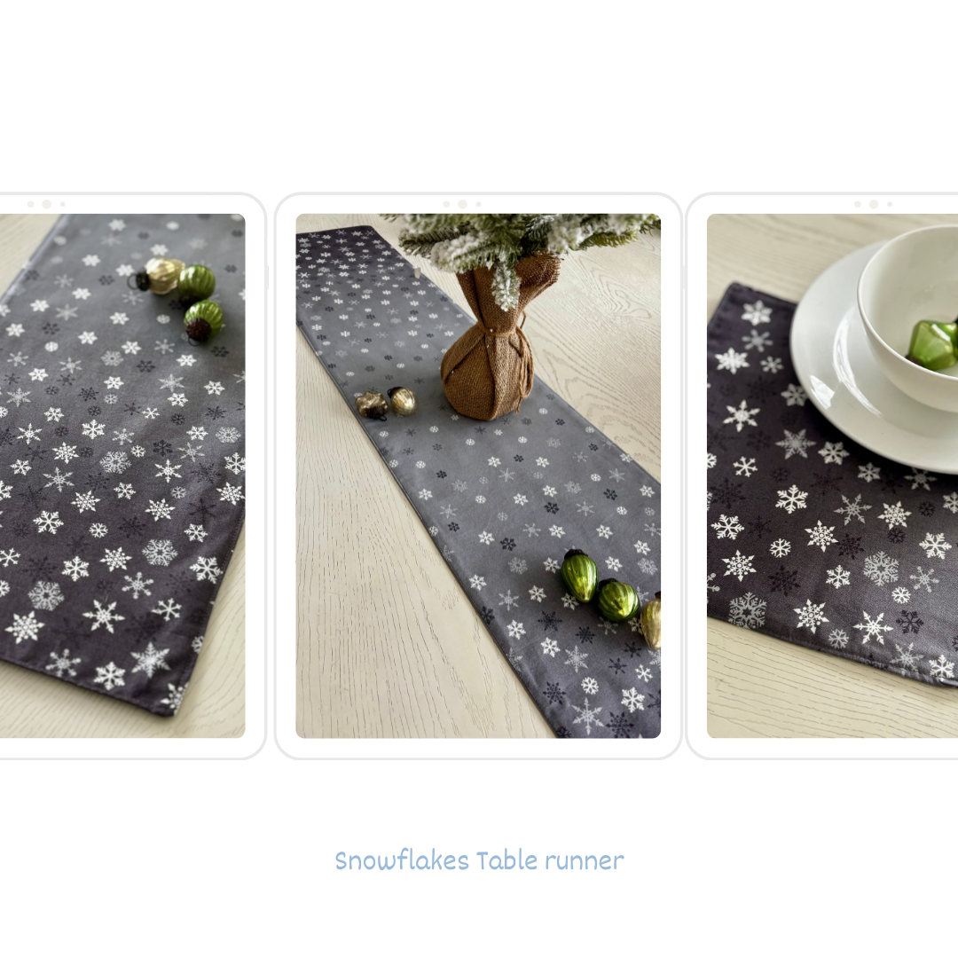 Silver Grey with  white Snowflake Table Runner