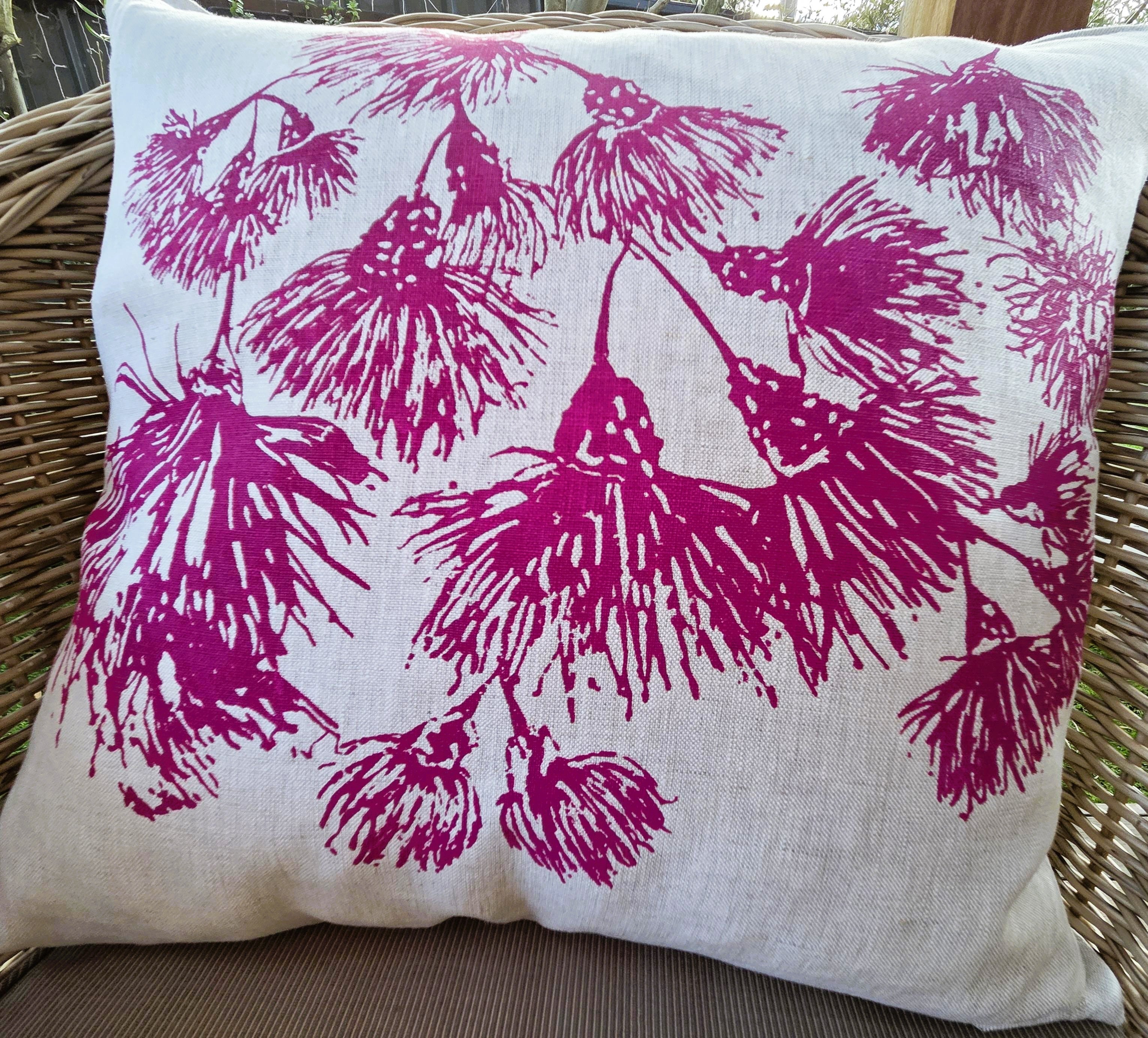Hand screen printed Linen cushion covers-Blossoms