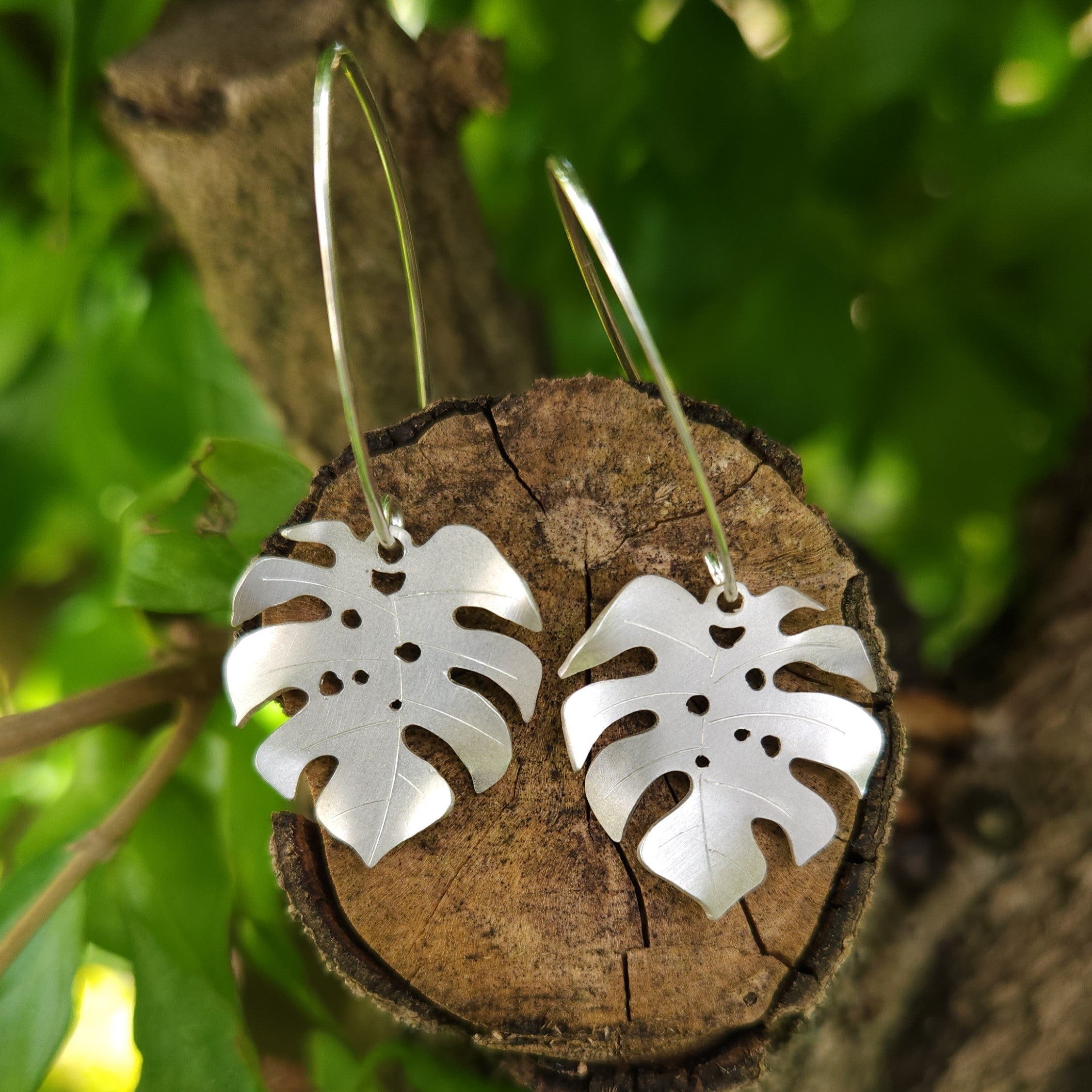 Sterling silver monstera leaf earrings
