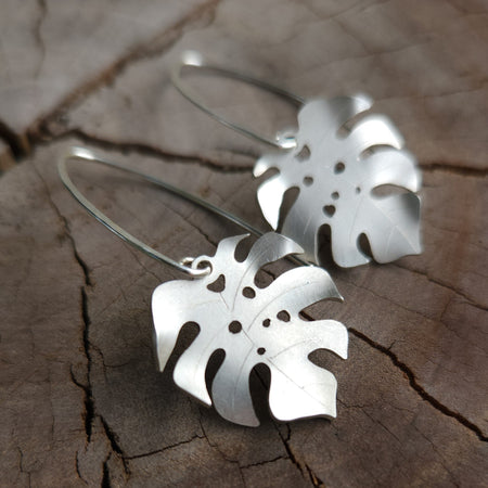 Sterling silver monstera leaf earrings