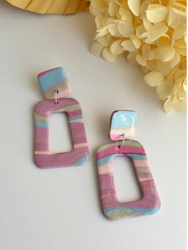 Pink Marble Dreams Collection – Handmade Polymer Clay Earrings