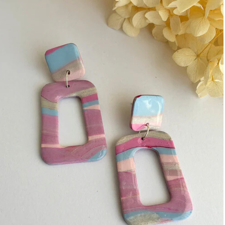 Pink Marble Dreams Collection – Handmade Polymer Clay Earrings