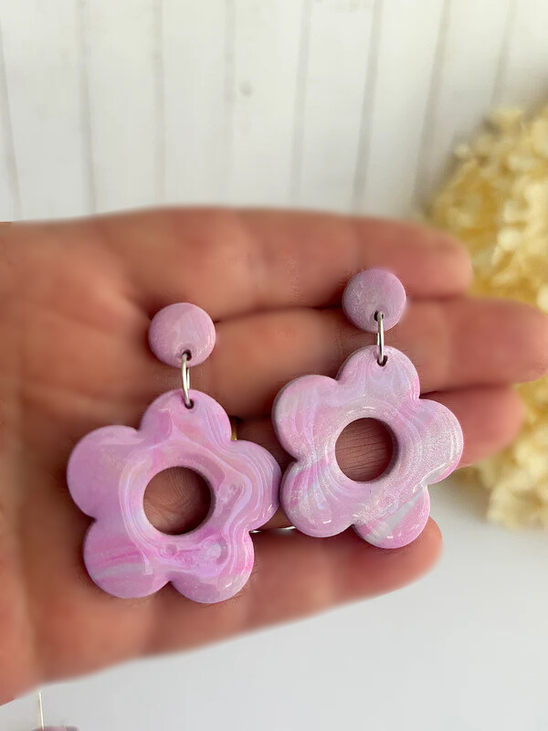 Pink Marble Dreams Collection – Handmade Polymer Clay Earrings