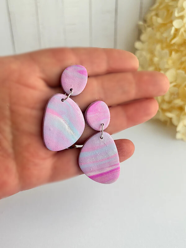Pink Marble Dreams Collection – Handmade Polymer Clay Earrings