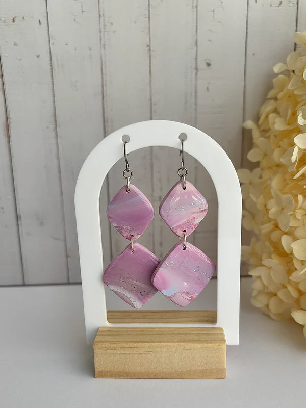 Pink Marble Dreams Collection – Handmade Polymer Clay Earrings
