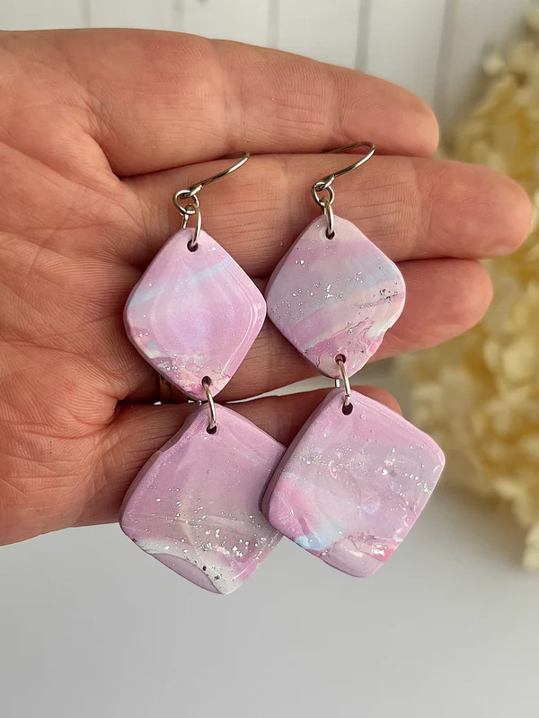 Pink Marble Dreams Collection – Handmade Polymer Clay Earrings