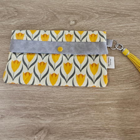 Pouch/Mobile Phone Holder/Clutch - Yellow and Grey tulips- Design