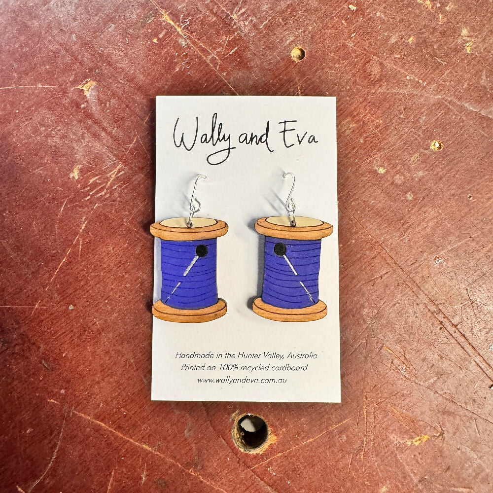wally-and-eva-australian-hand-painted-wood-and-sterling-silver-purple-cotton-reel-earrings-11