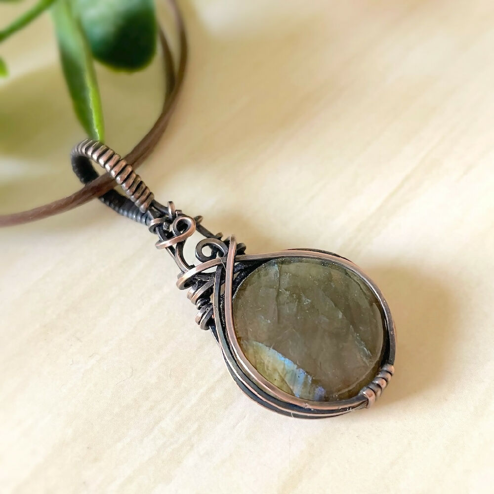 Beautiful 53x20mm Wire-Wrapped Labradorite Pendant