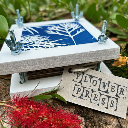 Small Flower Press, decorated with native flora cyanotype, DIY craft kit