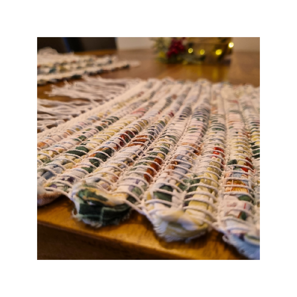 Handwoven Christmas fabric placemats white