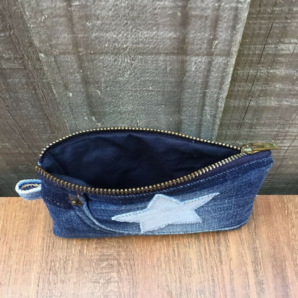 Upcycled Denim Front Pocket Purse - Denim Star