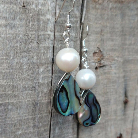 Pearl shell and Paua shell silver earrings